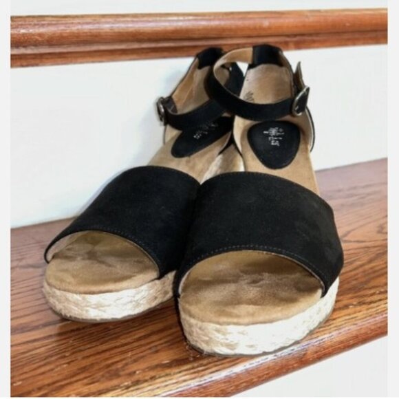 Womens Black Wedge Sandals Size 10.5M Seleeney Style & Co. 3" Espadrille Heel - Picture 7 of 16